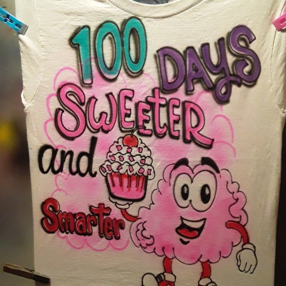 new airbrush 100th day of school youth candy tshirt
